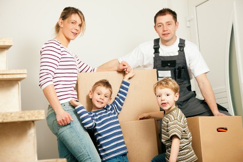 Packed household boxes loaded into a moving truck