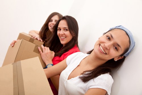 Removalists loading boxes and household items into a van