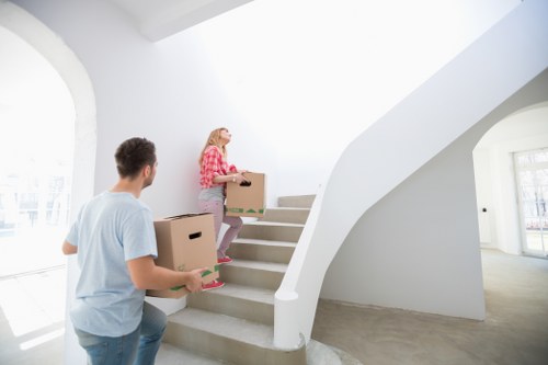 A well-organised London house removal with boxes ready for unloading